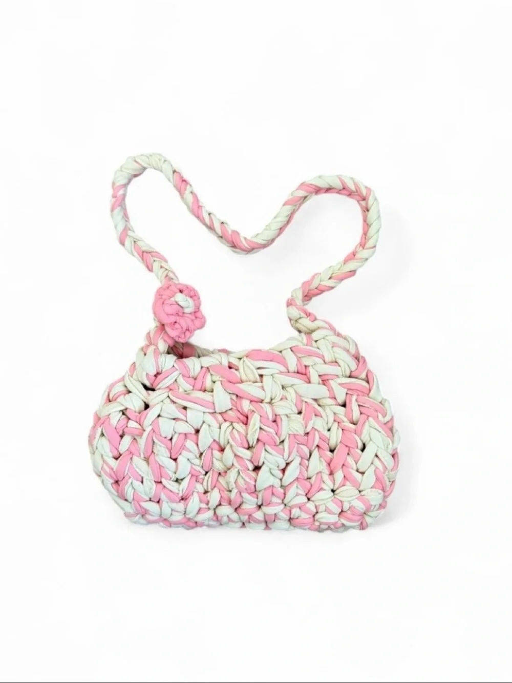 Kids Crochet Shoulder Bag in Pink and Mint